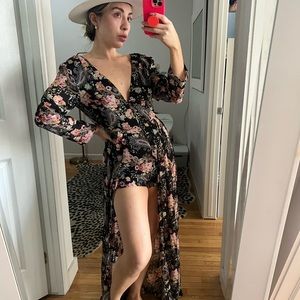 Pattern shorts romper with tail